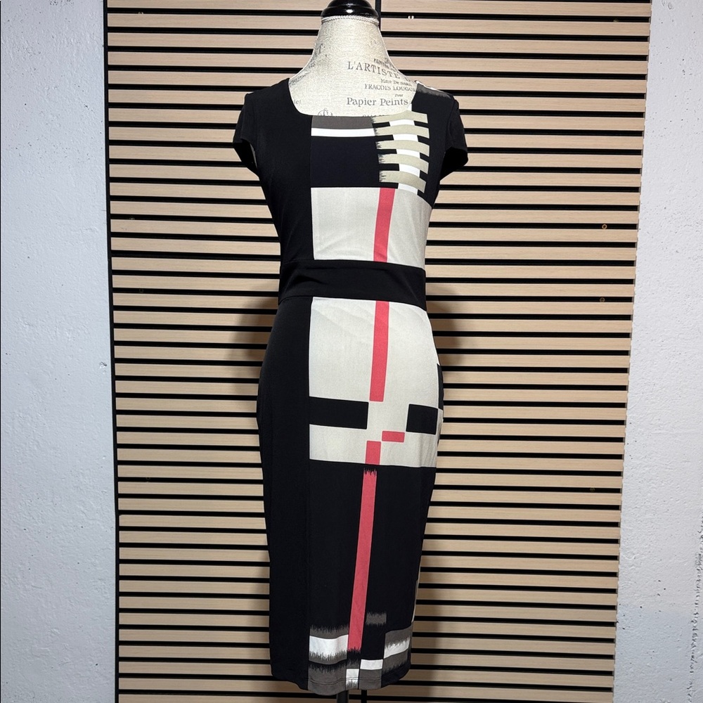 Chic Black and White Midi Dress with Red Highlights